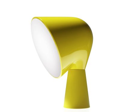Gelbe Binic Tischleuchte von Foscarini, moderne Designerlampe für Nachttisch oder Schreibtisch.